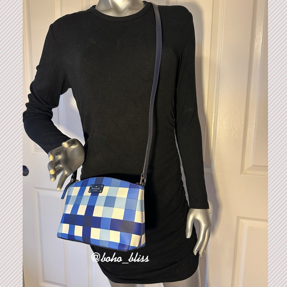 KATE SPADE | Blue and White Gingham Plaid Crossbody Bag NWOT - Picture 5 of 5